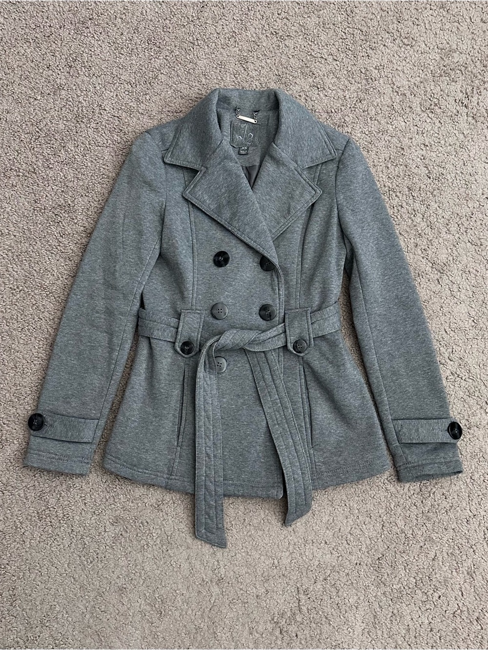 J2 Gray Double-Breasted Belted Peacoat Jacket Womens XS